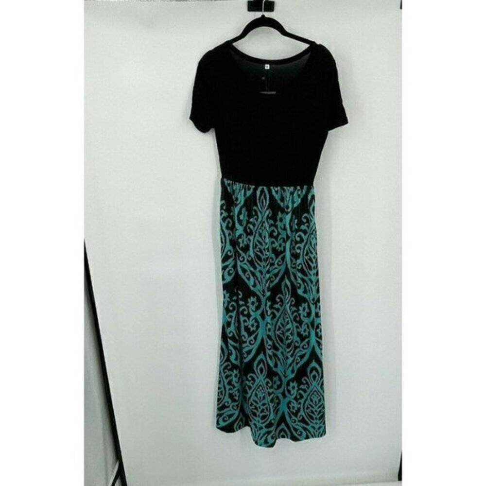 Womens Maxi Dress Small Short Sleeve Casual Long Pockets Knit Stretchy Summer